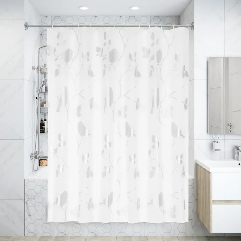 Штора для ванны Swensa Birds с кольцами 180x180 см PEVA , цвет белый/серый SWC-50 STLM-2017992