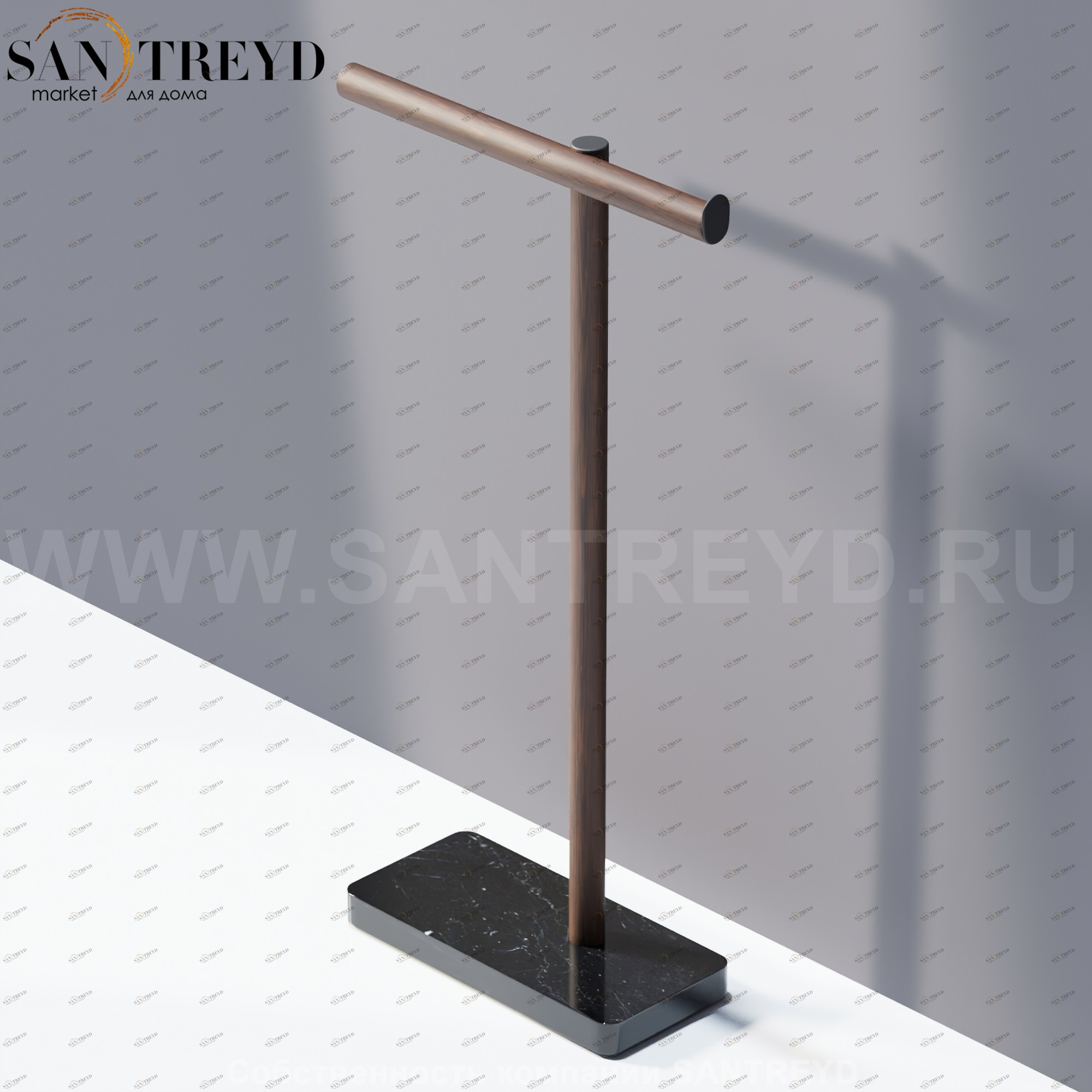 Agape DOT LINE Полотенцедержатель напольный под коричневый дуб на подставке из черного мрамора ADTL0462.RUN ADTL0462RUN
