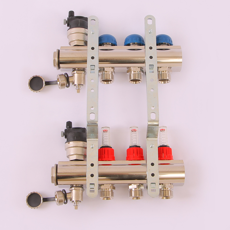 Коллекторная группа TOPWAY с термостатическими вентилями и расходомерами с резьбой под евроконус EMMETI 1"x3/4"ЕК 3 выхода 01298212 - Вид №3