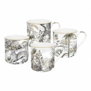 Кружки фарфоровые 4 шт бело-серые "Джунгли" EASY LIFE COFFEEMANIA & ATMOSPHERE 00-3946540 Белый;серый