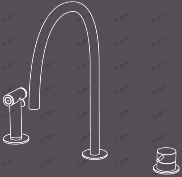 Radomonte Смеситель для кухни на 3 отверстия из нержавеющей стали с вытяжным душем  Cuc54 
