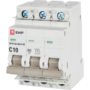 Автоматический выключатель EKF ВА47-63 3P C10 A 4.5 кА