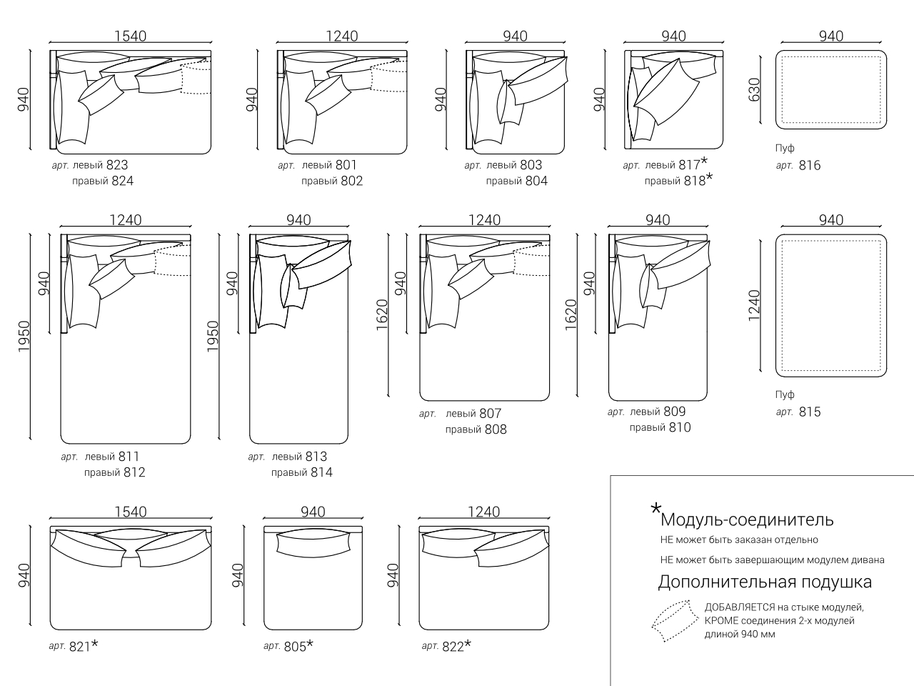 Д312 Ш312 В92 The IDEA Диван SOHO 801/805/817/805/802  - Вид №11