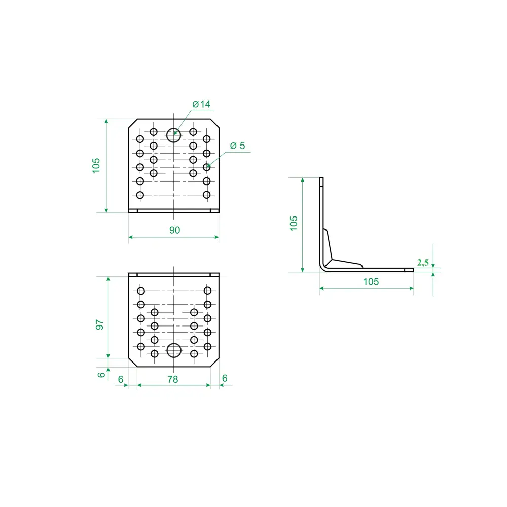 Угол крепежный монтажный усиленный сталь оцинкованная 105x90x2.5x105 мм Santreyd STLM-2153496 - Вид №1