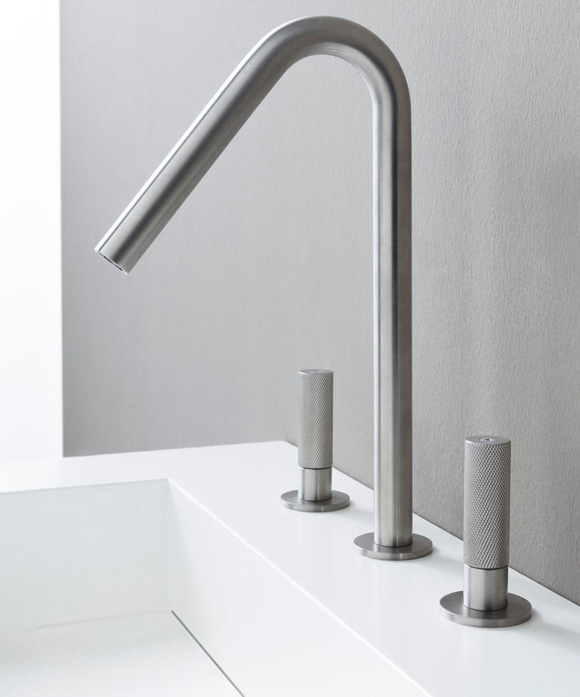 Rubinetterie Treemme Смеситель для умывальника из нержавеющей стали со столешницей на 3 отверстия с отдельными розетками 22mm sun-id-1426368 - Вид №1