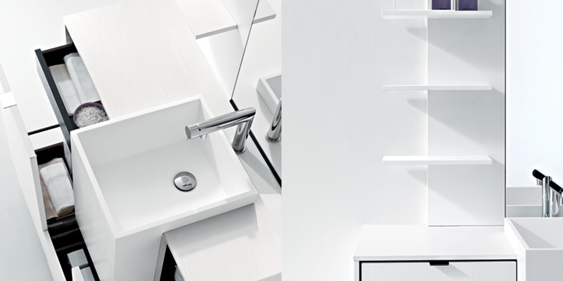 Комбинация ванной комнаты PV06 в отделке Prop 49 Milltek/ лак матов. L41 Bianco MILLDUE PIVOT PIVOT06 - Вид №1