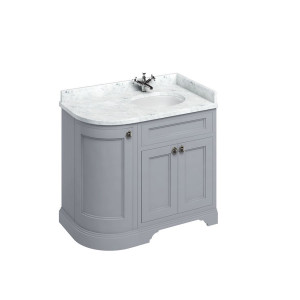 Burlington Отдельностоящий изогнутый угловой блок 100 RH со столешницей Carrara White и встроенной белой раковиной Классический серый FC3G_BC98R