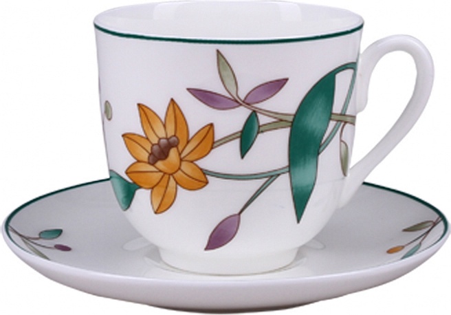 10610672 Императорский фарфоровый завод Чашка с блюдцем "Гвоздика и нарцисс" "Ландыш 2" Фарфор костяной 