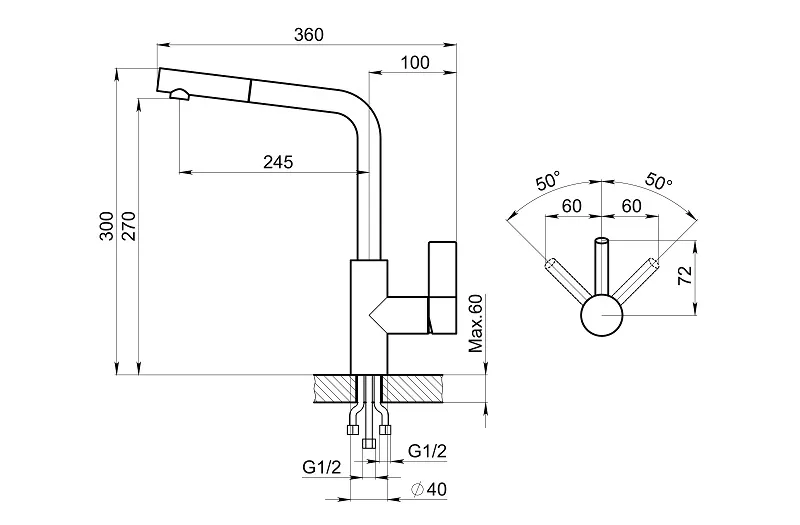 2502, ГРАФИТ, СМЕСИТЕЛЬ КУХОННЫЙ GRANULA 2502-ST59 - Вид №2