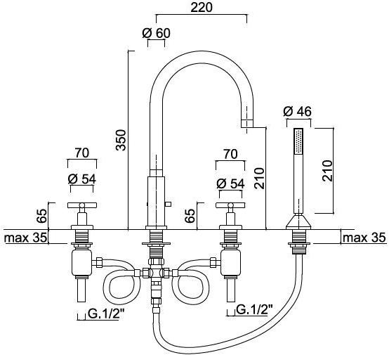 Rubinetteria Giulini Комплект для ванны с ручным душем на 4 отверстия G3 F7665 - Вид №1