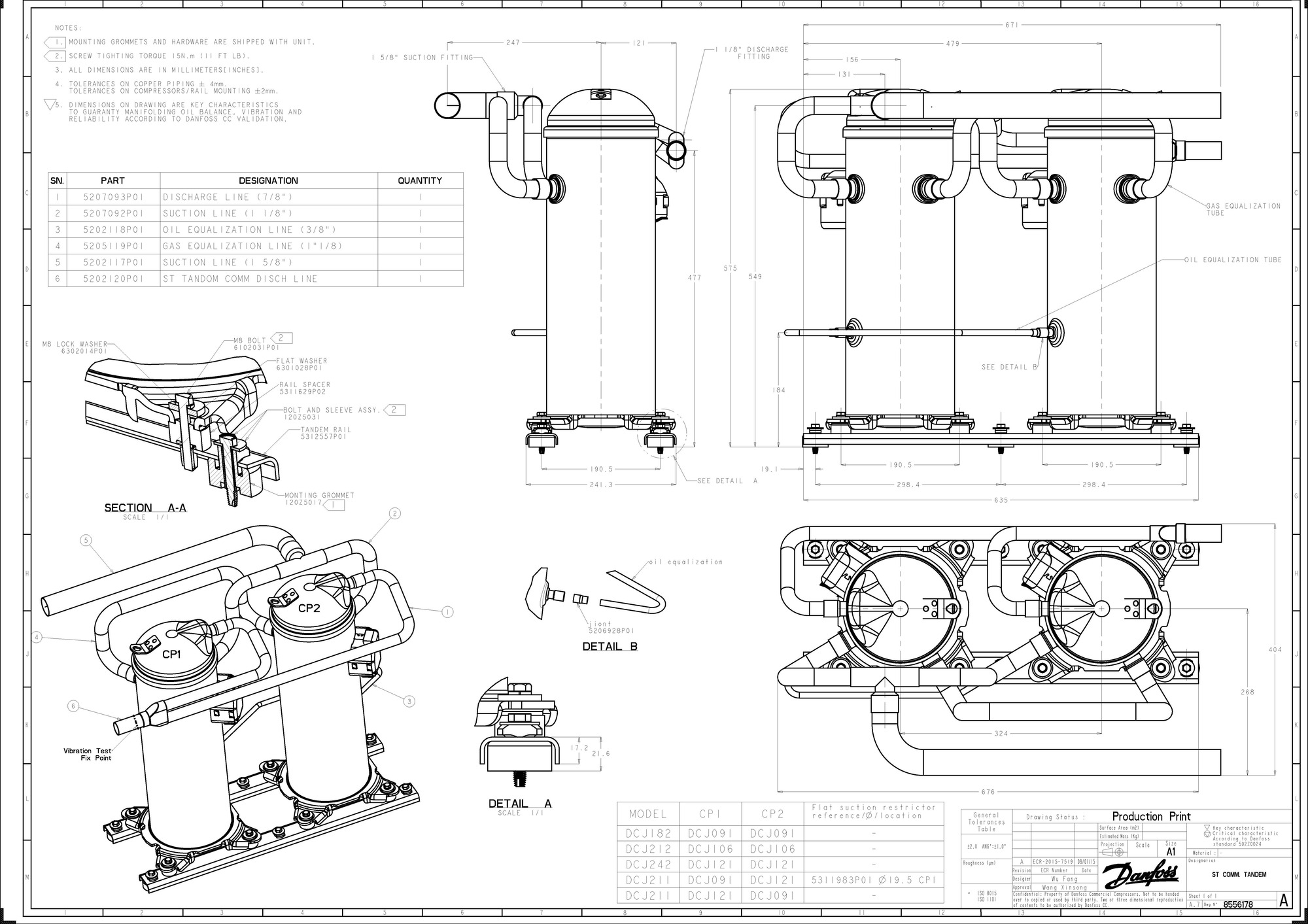 Danfoss DCJ — Герметичные спиральные компрессоры, R401A DCJ091T4LC6 Компрессор спиральный 121L5000  - Вид №6
