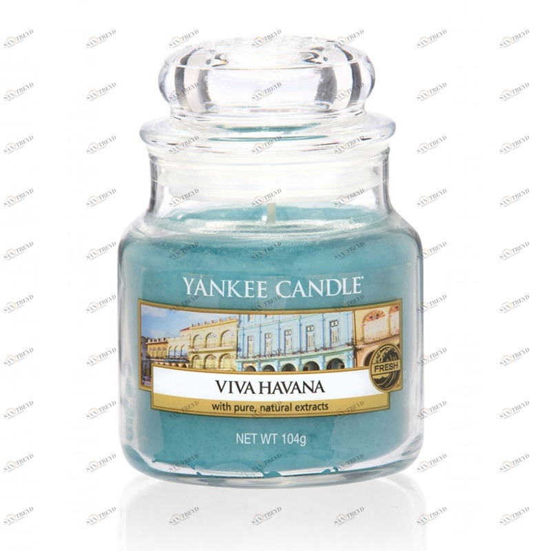 Свеча маленькая в стеклянной банке "Вива Гавана" 104гр 25-45 часов YANKEE CANDLE  267889 Голубой 