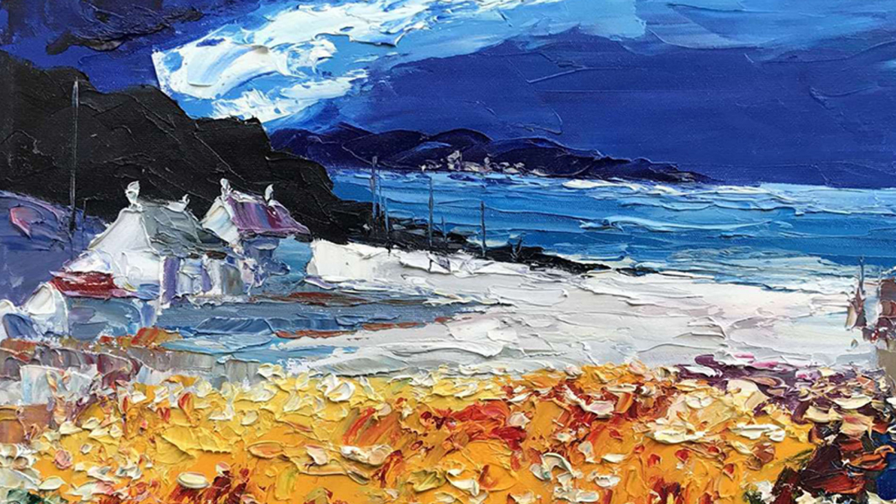 Картина на холсте 100х100 см "Деревня на берегу" EVENHOME КАРТИНЫ МАСЛОМ 129918 Коричневый;синий;разноцветный  - Вид №2