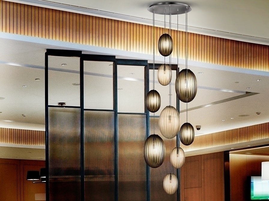 098194 Подвесной светильник дымчатый/янтарный 9L DIM Schuller Ovila 