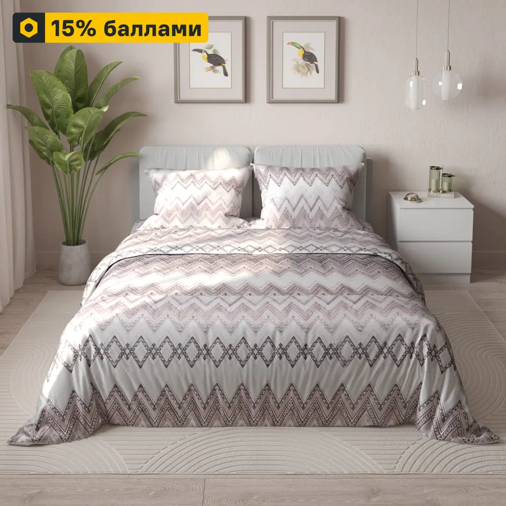 Шуйские ситцы: Комплект постельного белья Дом снов Шеврон в коричневых тонах 89338188