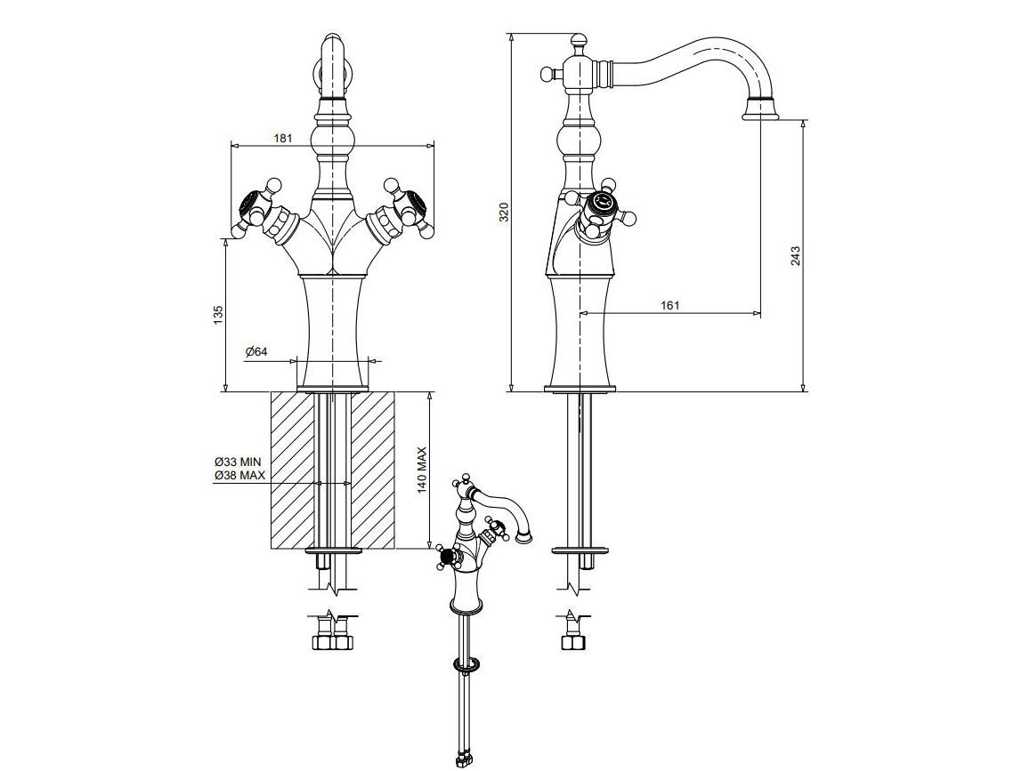 Хромированный латунный смеситель для раковины с одним отверстием Bugnatese ARCADIA ARCH-00064548 - Вид №1