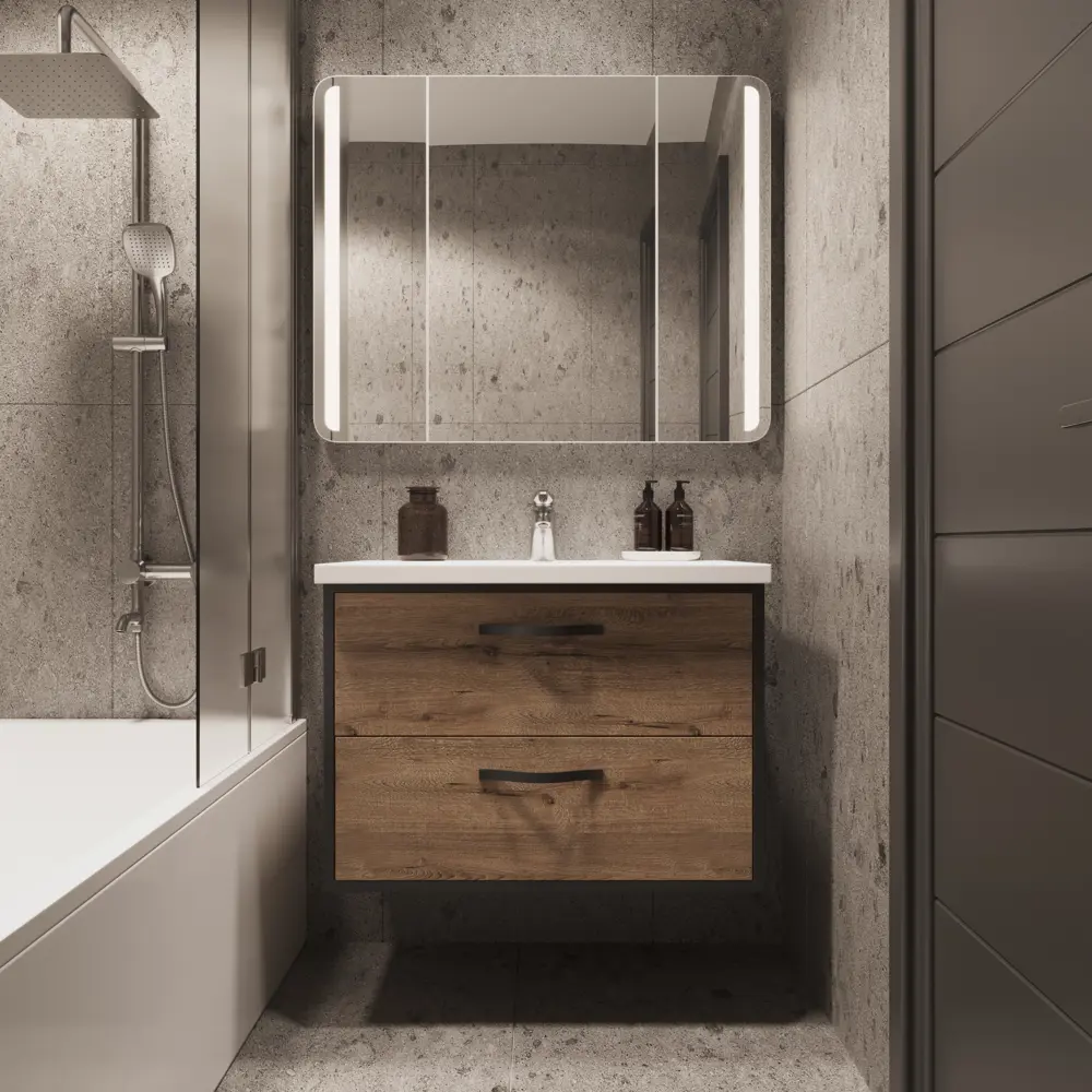 Aquanet Инди Вилис: Подвесная тумба под раковину 80 см в цвете дуб Веллингтон 83075753 STLM-0038893 - Вид №11