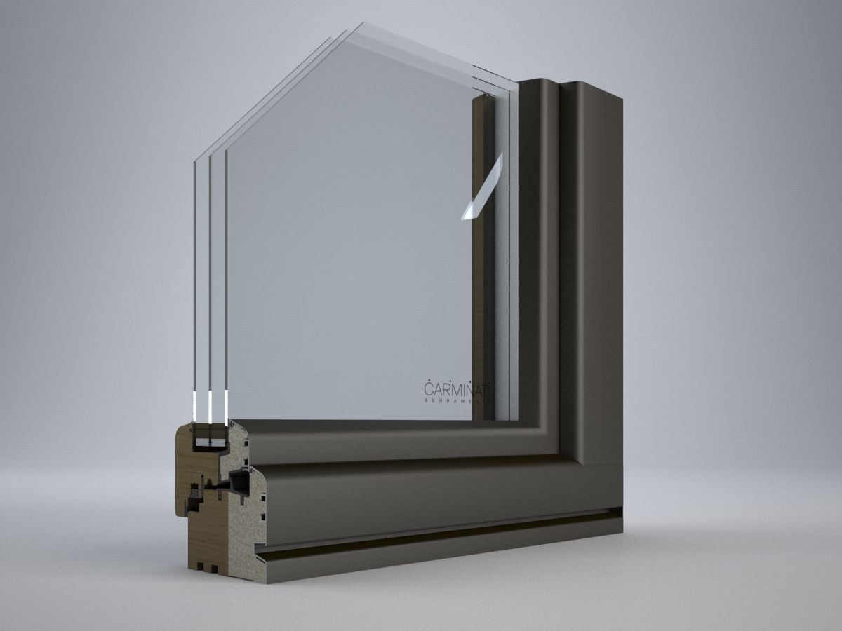 Алюминиевая и деревянная распашная оконная дверь с тройным остеклением Carminati пассивный 120 ARCH-00057640 - Вид №4