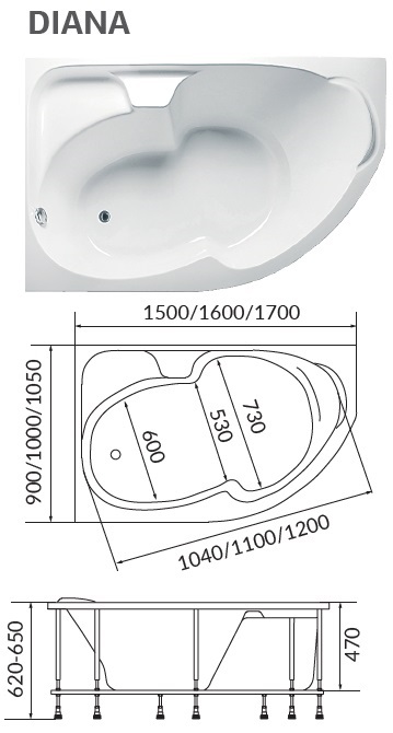 У97574 Ванна 1Marka DIANA 150x90 1 Marka DIANA - Вид №5