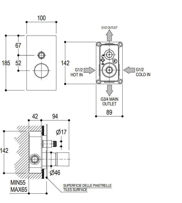 Однорычажный смеситель для душа из нержавеющей стали Ritmonio Diametro35 Inox Concrete ARCH-00039252 - Вид №2