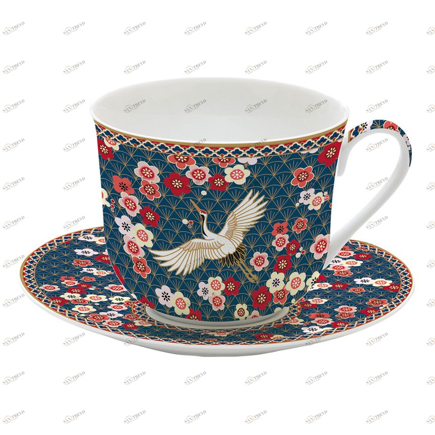 Чашка фарфоровая с блюдцем синяя с розовым в подарочной упаковке "Окинава" EASY LIFE COFFEEMANIA & ATMOSPHERE 00-3946856 Розовый;синий 