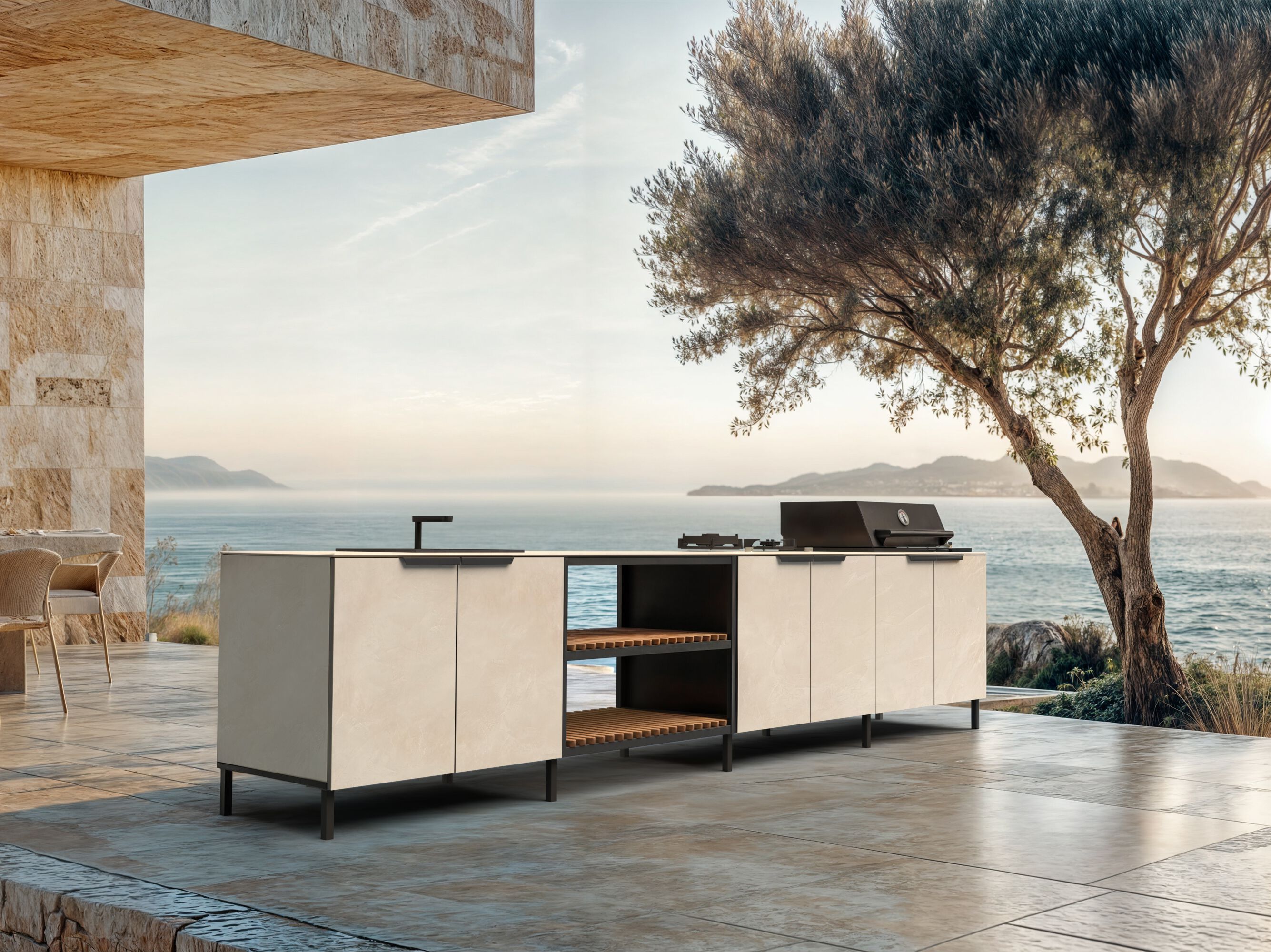 Открытая кухня с барбекю, раковиной, шкафом и 2 горелками Q-boo ARCH-00029200