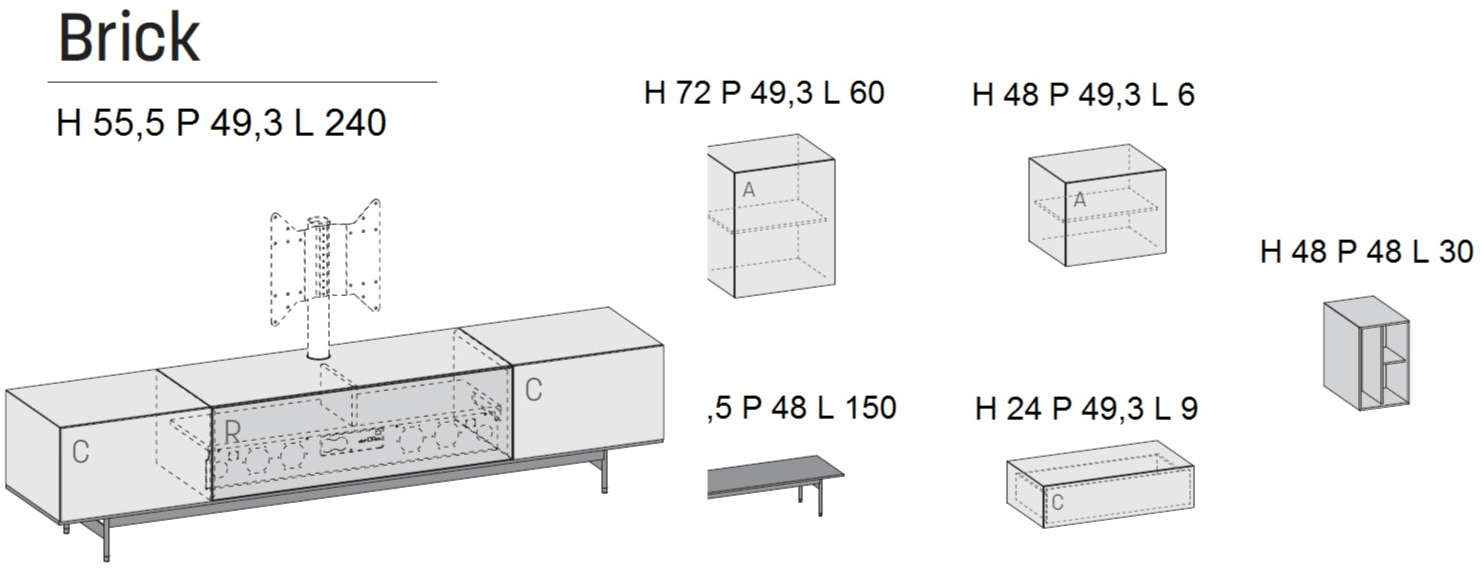 Caccaro Лакированная подвесная тумба под телевизор со встроенными динамиками Brick sun-id-1449730 - Вид №3