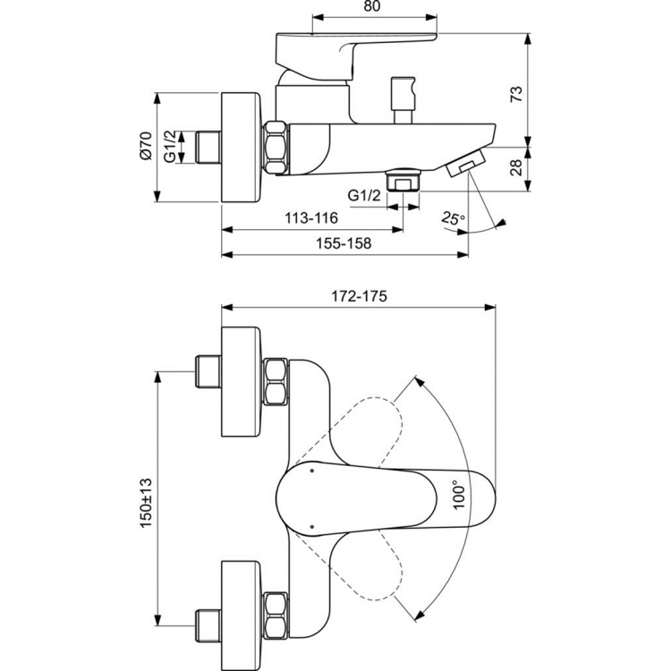 BC500XG Настенный смеситель для ванны/душа Ideal Standard CERAFINE O - Вид №6