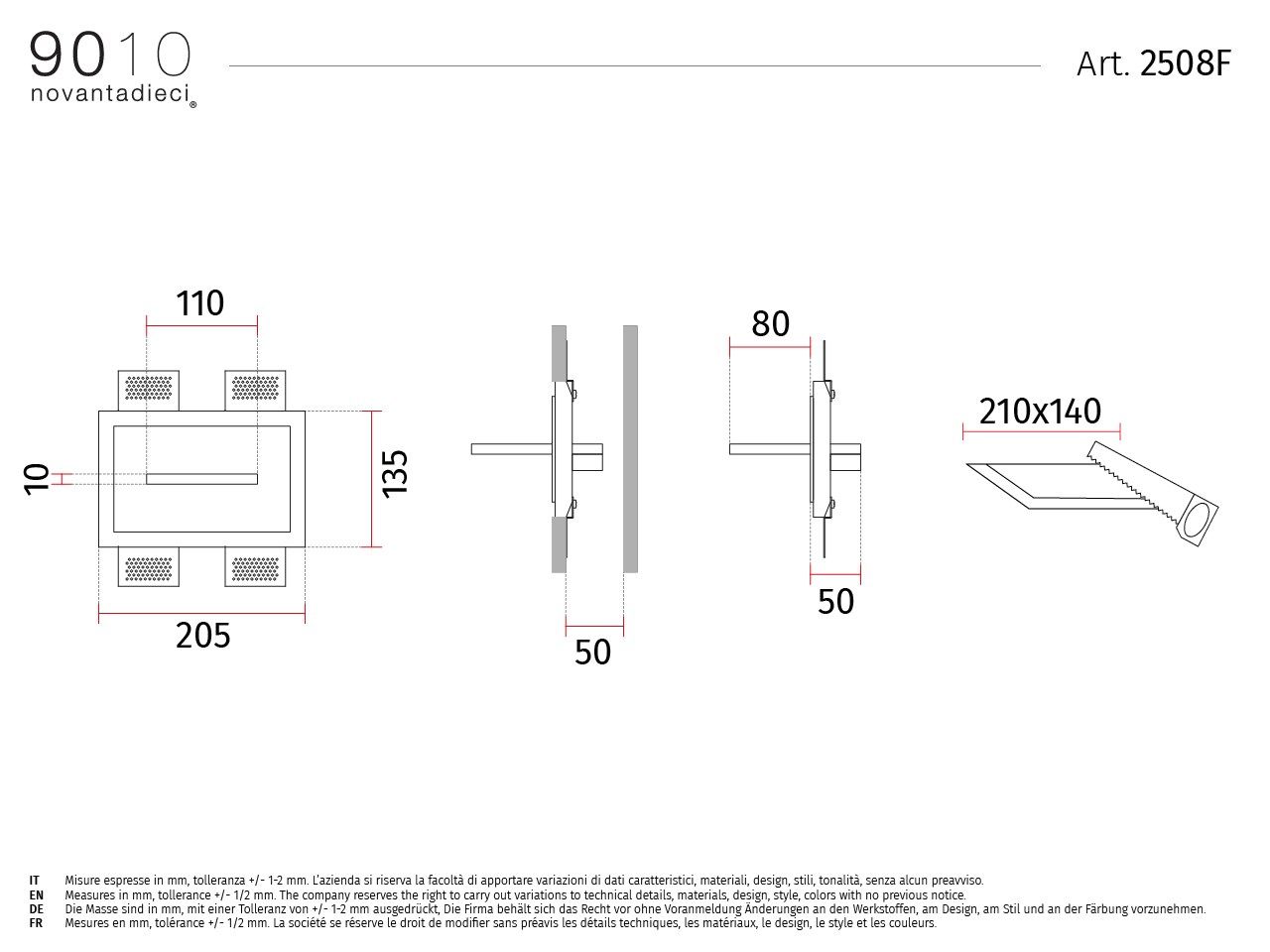 Встраиваемый светодиодный настенный светильник из Alumite® и Cristaly® 9010 novantadieci 2508F ARCH-00035935 - Вид №3
