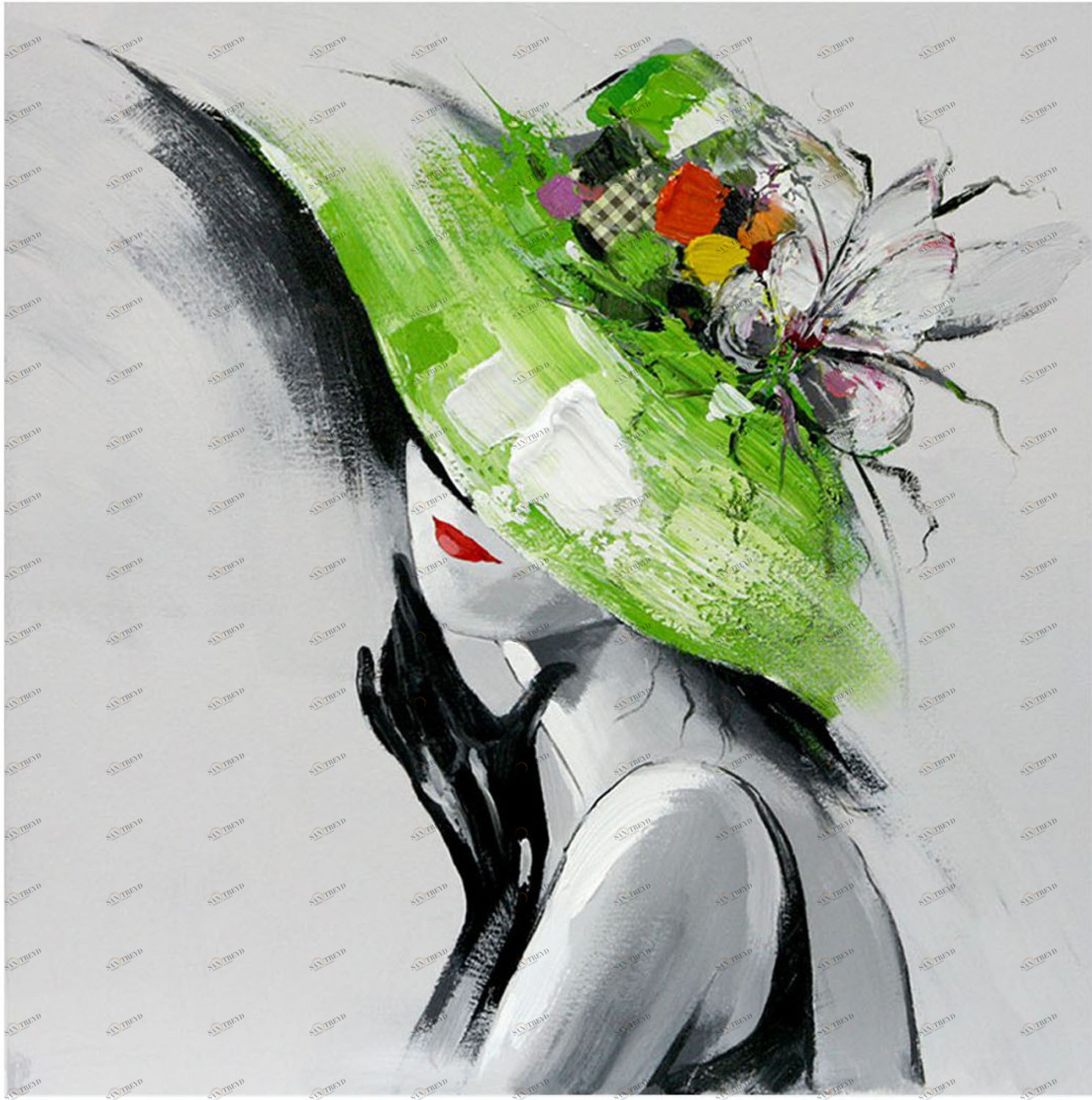 Картина на холсте 100х100 см "Сеньора кон-сомбреро-Верде" EVENHOME КАРТИНЫ МАСЛОМ 129851 Бежевый;зеленый;серый;черный;разноцветный 