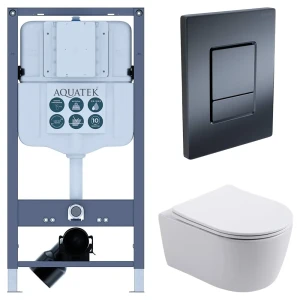 Комплект инсталляции Aquatek Pneumo N 49 с безободковым унитазом Aquatek Европа клавиша Aquatek Pnn-0000004 чёрная