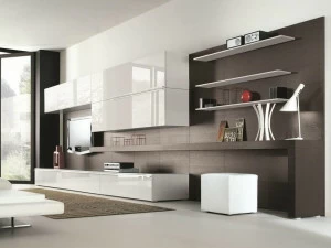 MisuraEmme Модульная стенка для хранения, прикрепленная к стене, покрытой лаком из дерева Misuraemme