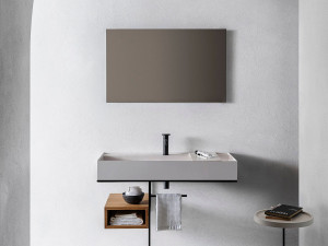 Прямоугольная подвесная раковина из композитного материала с держателем для полотенец