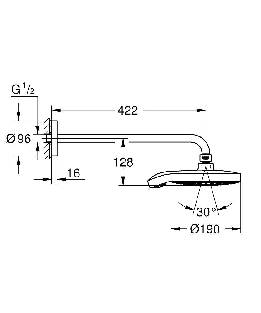 26172LS0 Верхний душ с душевым кронштейном Grohe Power&Soul Cosmopolitan белая луна - Вид №1