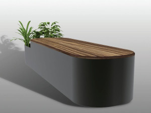 Стальная и деревянная скамейка со встроенной плантатором без спинки