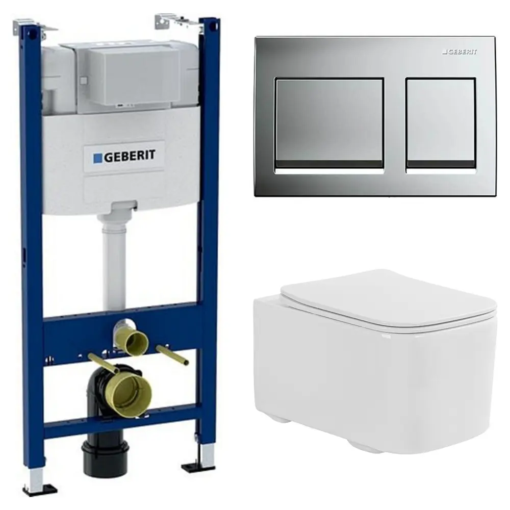 Комплект инсталляции Geberit Alpha с безободковым унитазом Aquatek Квадро клавиша Geberit Alpha серая 89445431 STLM-2166825