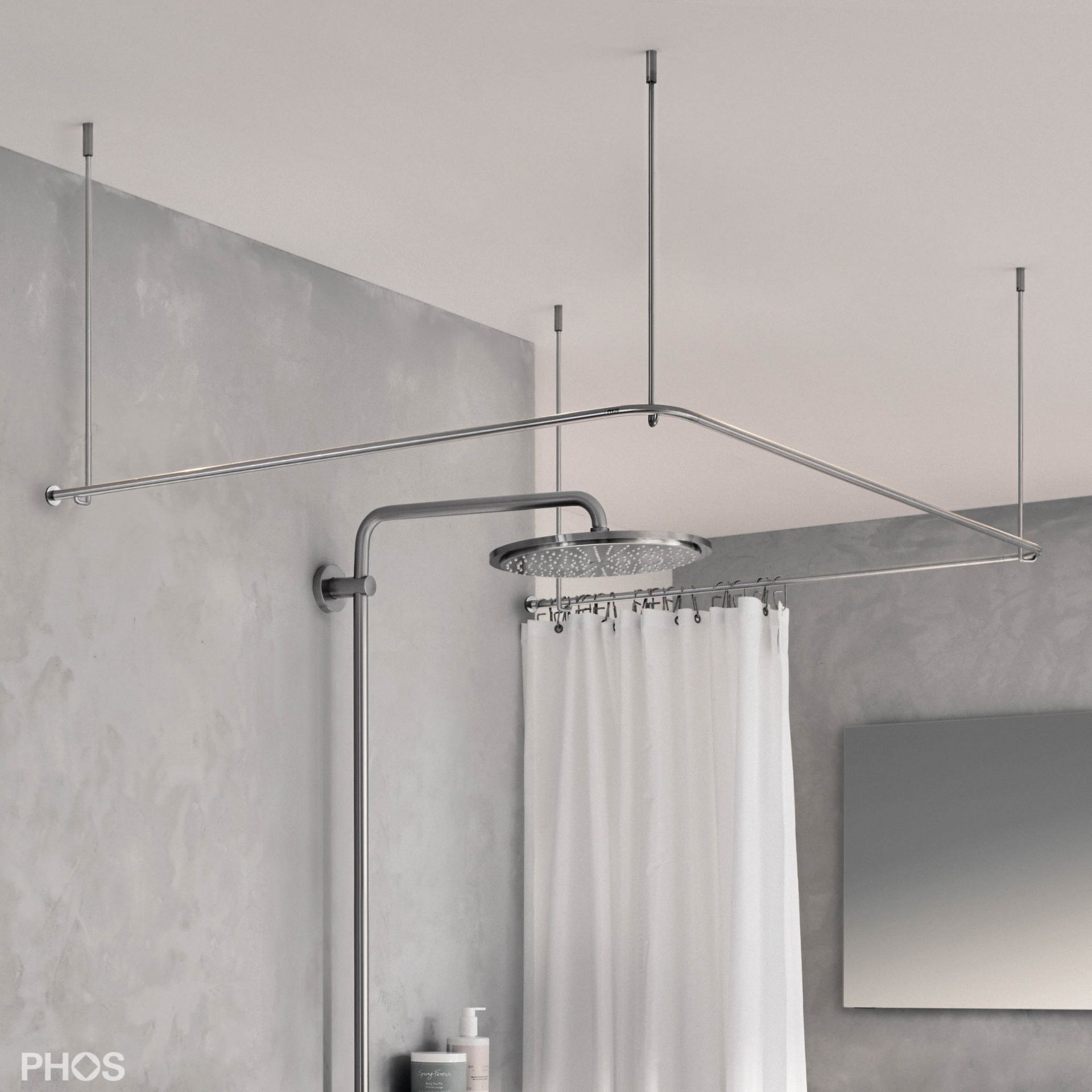 DSU1050-1050F Карниз для душевой занавески U-образный, 105 x 105 x 105 см для крепления к потолку PHOS 