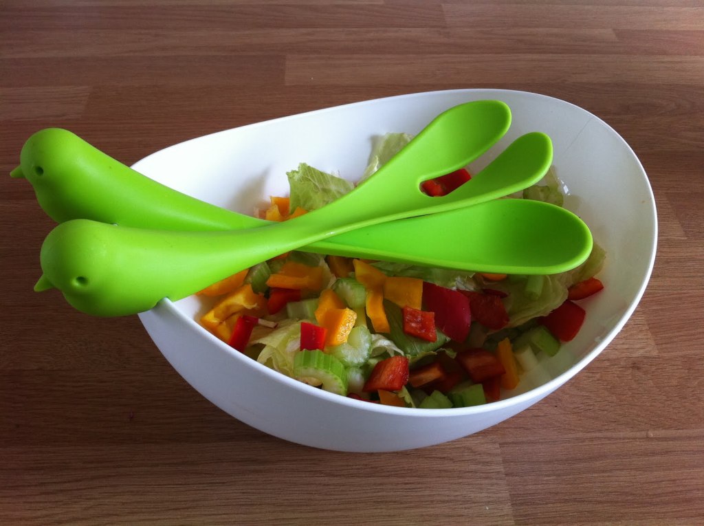 QL10098-GN Салатница с ложками sparrow зеленая Qualy  - Вид №4