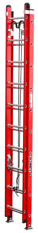 Стеклопластиковая приставная двухсекционная лестница с канатной тягой и крюками ALUMET FGS 220