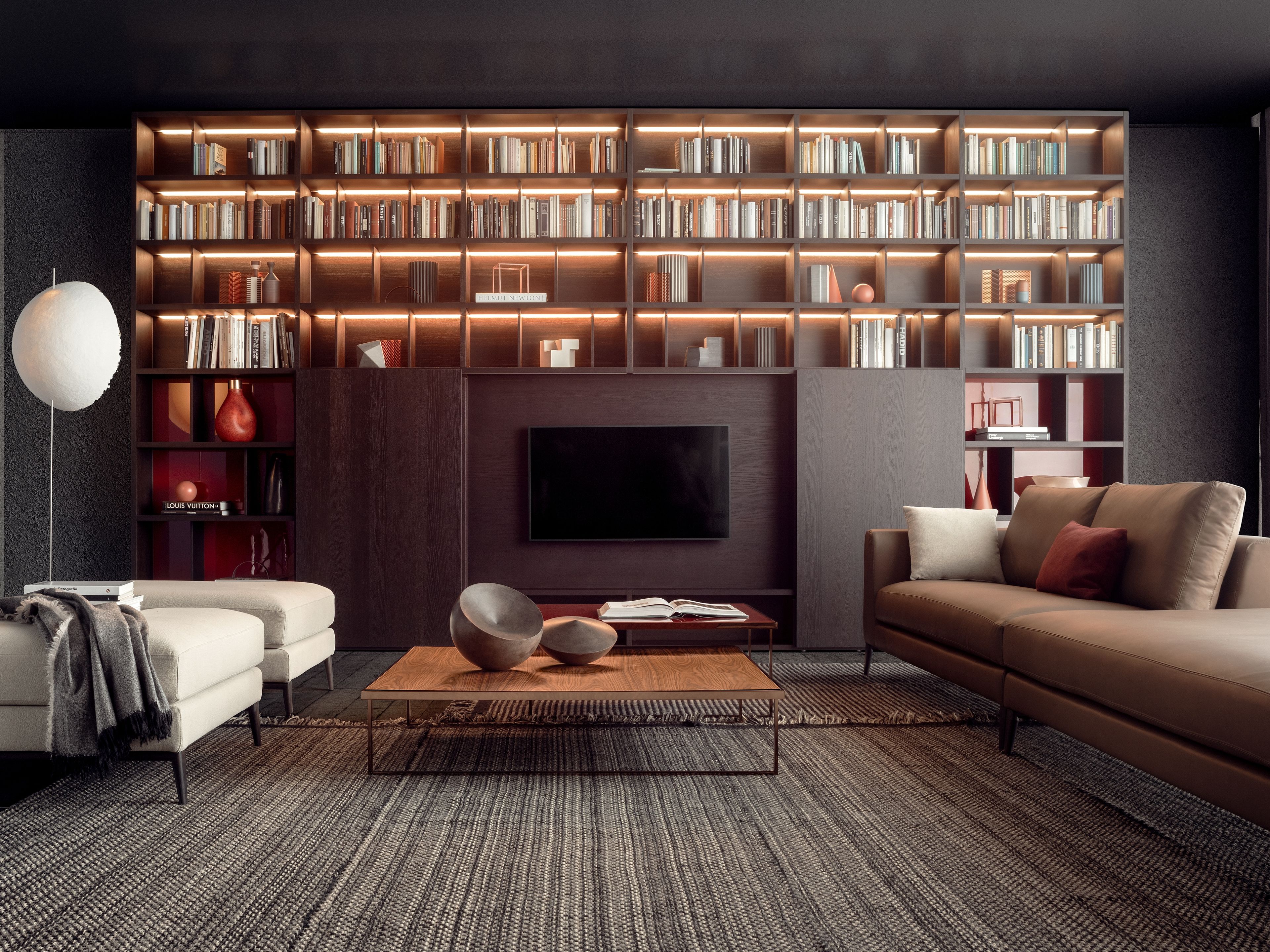 Секционный деревянный книжный шкаф с раздвижными дверями Pianca Spazioteca ARCH-00008976