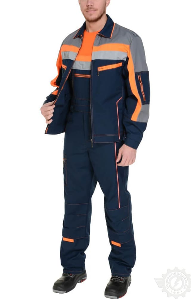 69081 Костюм "Импульс" темно-синий-серый-оранжевый с СВП  Летняя спецодежда  размер 60-62/170-176 