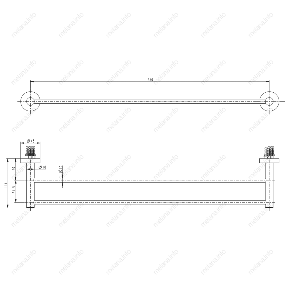 Двойная штанга для полотенец MELANA сатин хром MLN-867002 867 серия - Вид №1
