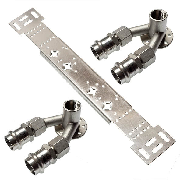 69981G151215 SANHA 9981G монтажный набор, двойная водорозетка ВР 15x1/2x15 мм  - Вид №1