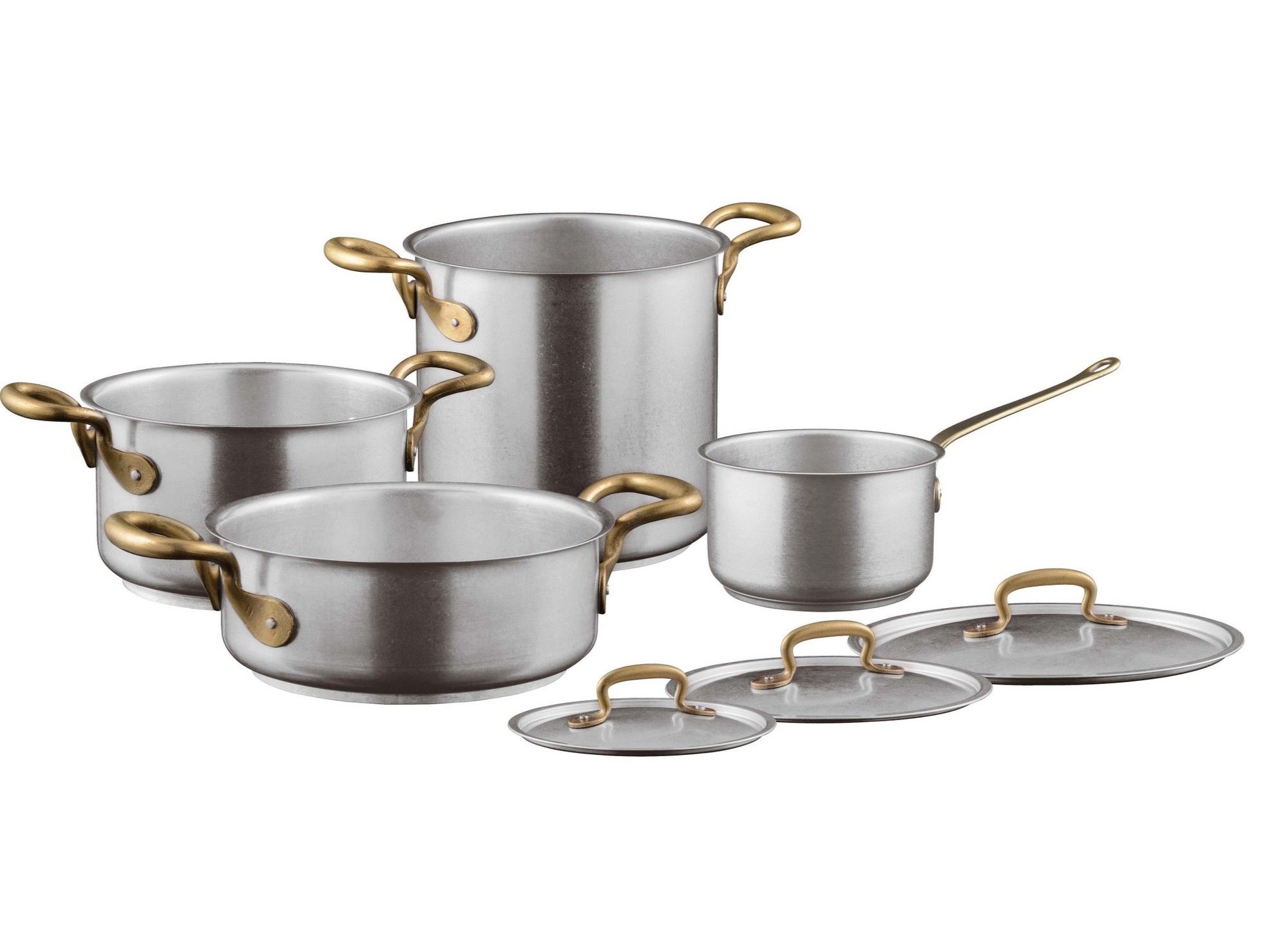 Батарея посуды из нержавеющей стали с крышкой с ручками Sambonet 1965 Винтаж ARCH-00105243