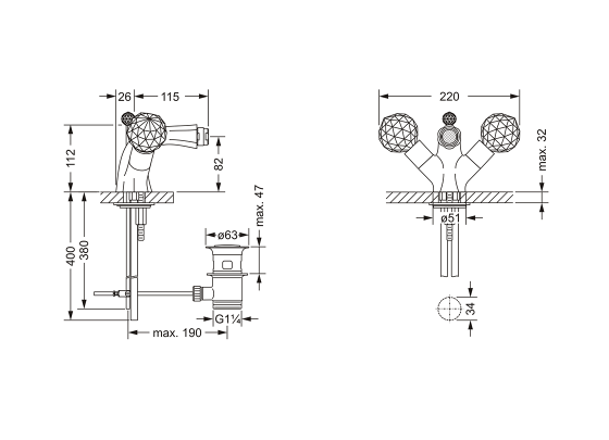 Смеситель для биде на одно отверстие ½“ JOERGER Florale Crystal 600.10.100.000-AA - Вид №1