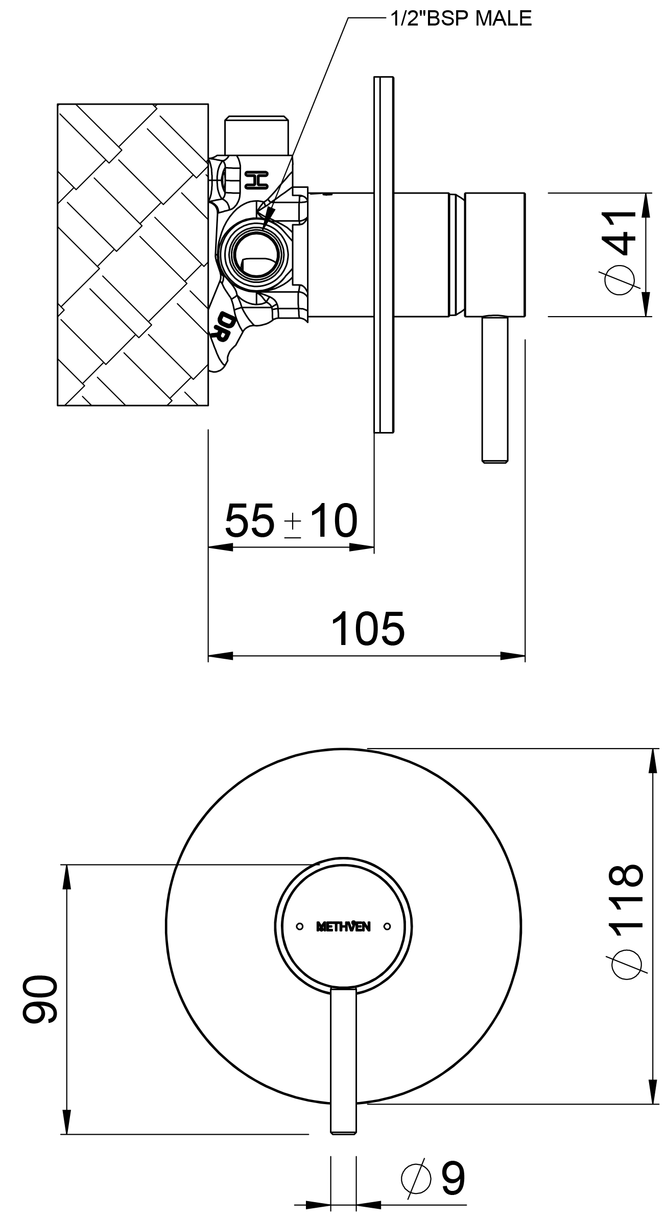 TUHPSLGM Смеситель для душа Turoa с большой лицевой панелью Methven Матовый металлический черный  - Вид №1