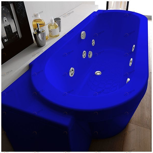 Ванна Gruppo treesse Playa V818B-DX-SI синяя с гидромассажем и дезинфекцией овальная угловая пристенная правая STXV818BDXSI