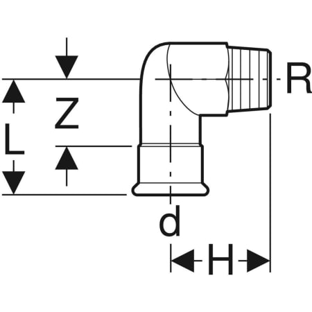 GEBERIT 33834 Переходной угольник Geberit Mapress из нержавеющей стали 90°, с наружной резьбой  - Вид №2
