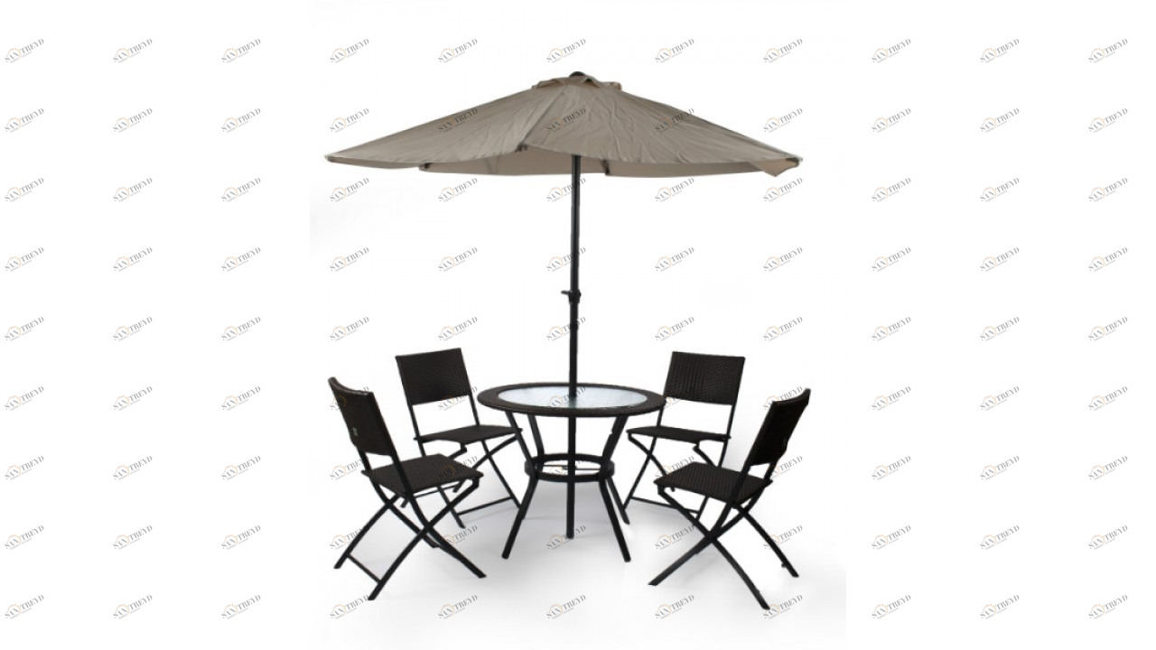 Мебель для дачи коричневая с зонтом на 4 персоны Garden4 IMPEX  040353 Коричневый 