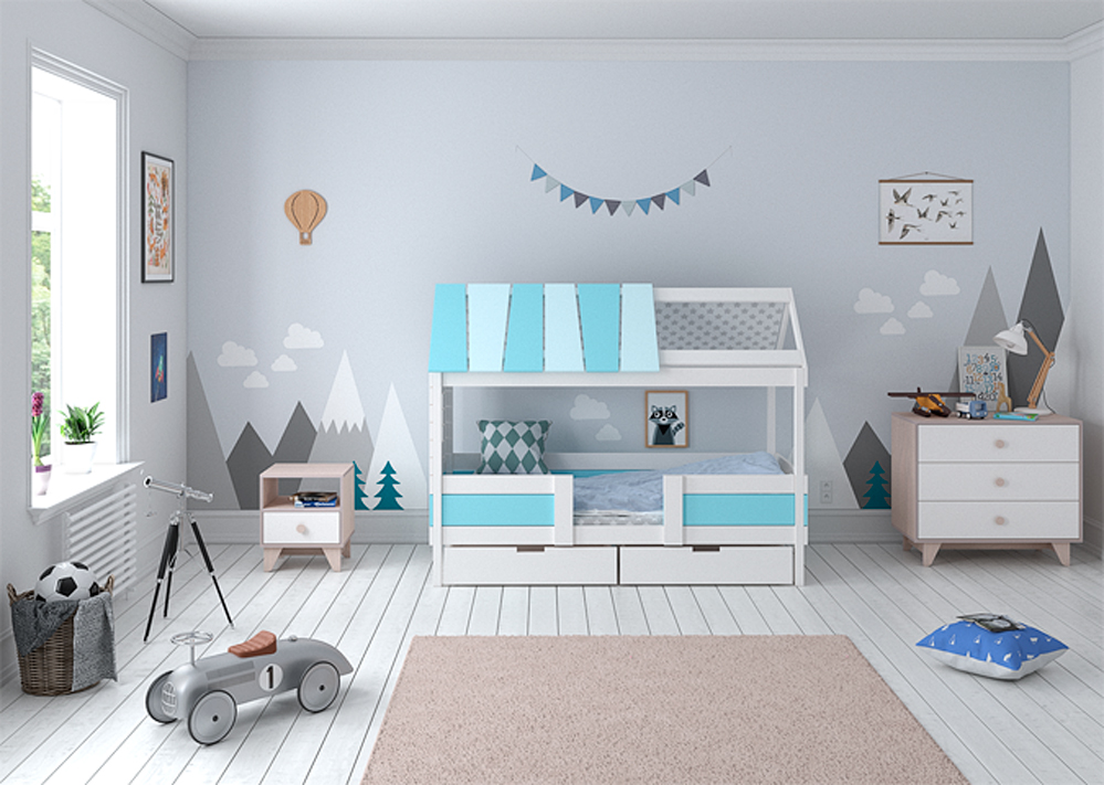 Кровать-домик одноярусная Home nord M 80х160 см белая, голубая ELLIPSE ELLIPSE HOME 351786 Белый;голубой Santreyd  - Вид №1